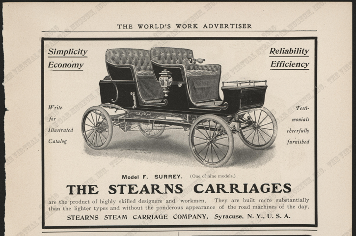 Stearns Steam Carriage Comany, ca: 1902, Worlds Work Magazine, Conde Collection